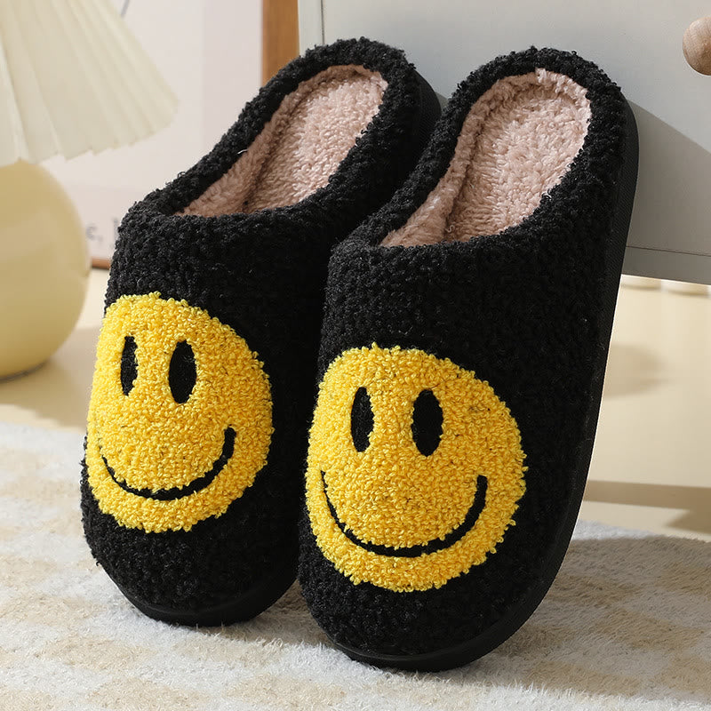 Plus Size Cartoon Smiley Face Slippers - Black - US 11-12 - image 0