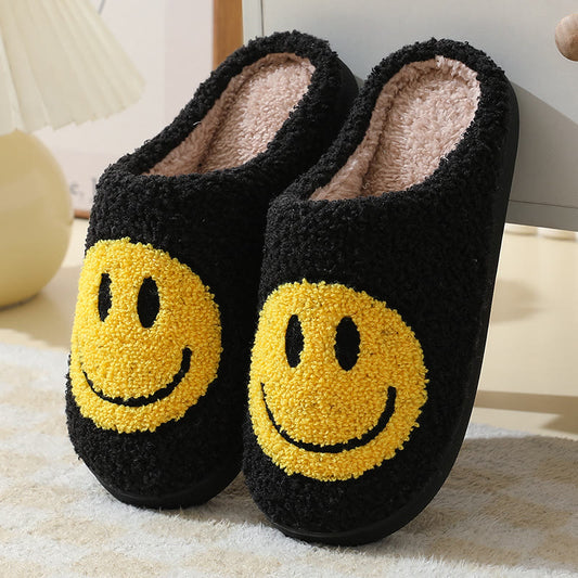 Plus Size Cartoon Smiley Face Slippers - Black - US 11-12 - image 0