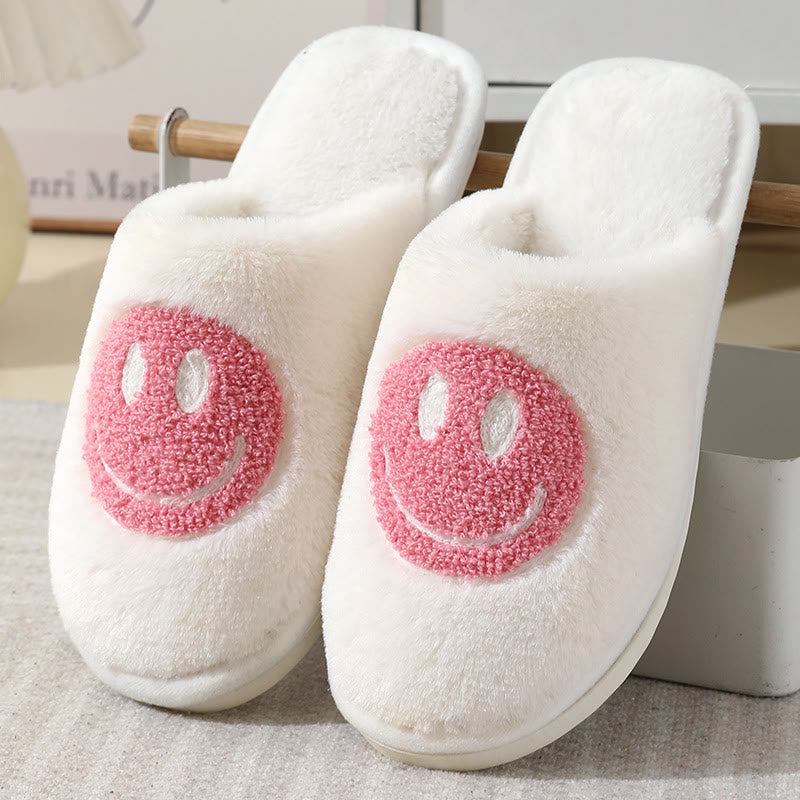 Plus Size Plush Smiley Face Slippers - Pink - US 11-12 - image 0