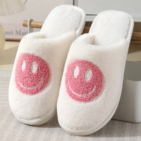 Plus Size Plush Smiley Face Slippers - Pink - US 11-12 - image 0