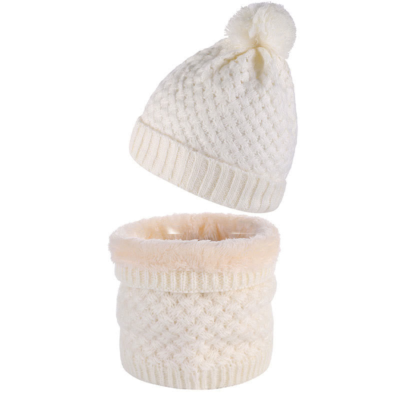 Winter Fleece Knitwear Beanie Scarf 2 In 1 Set - White - One Size - image 4