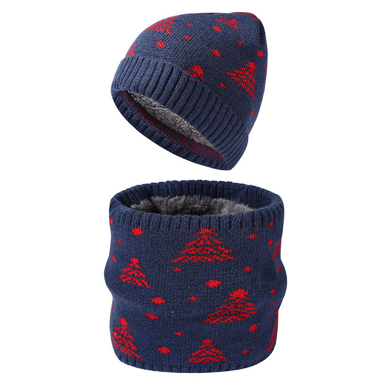Winter Christmas Tree Beanie Scarf 2 In 1 Set - Navy Blue - One Size - image 3
