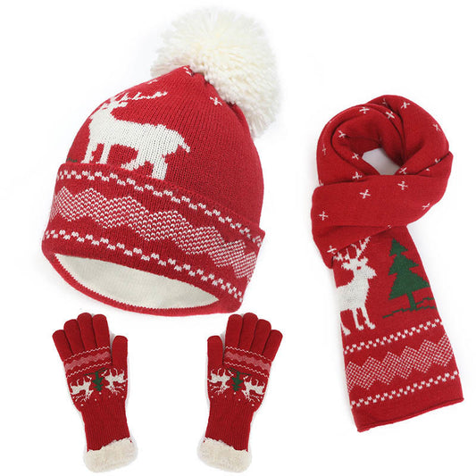 Christmas Style Beanie Scarf Gloves 3 In 1 Set - Red - One Size - image 0