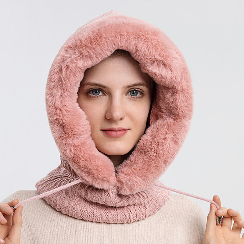 Solid Color Cold Protection Hooded Scarf - Light Pink - One Size - image 8