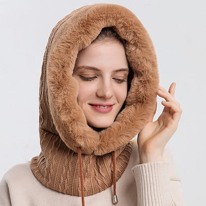 Solid Color Cold Protection Hooded Scarf - Khaki - One Size - image 14