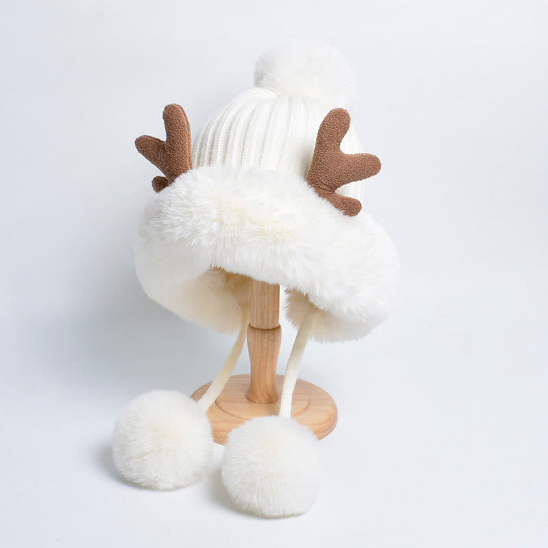 Antlers Pompom Beanie Hats - White - One Size - image 11