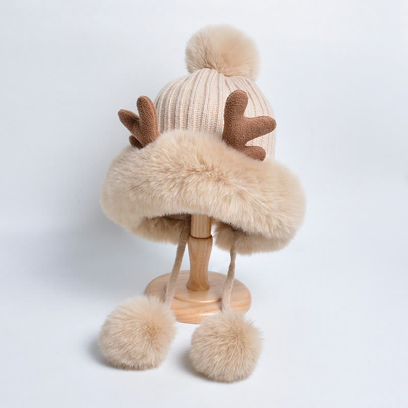 Antlers Pompom Beanie Hats - Apricot - One Size - image 10