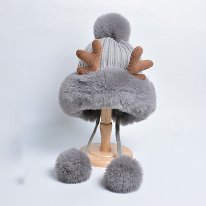 Antlers Pompom Beanie Hats - Grey - One Size - image 13