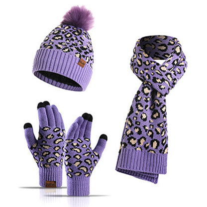Leopard Gloves Beanie Scarf 3 In 1 Set - Purple - One Size - image 16