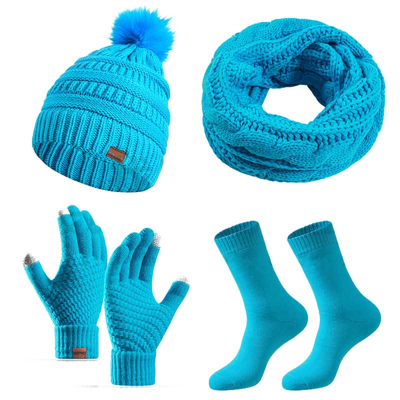 Winter Classic Gloves Beanie Scarf Socks 4 In 1 Set - Lake Blue - One Size - image 15