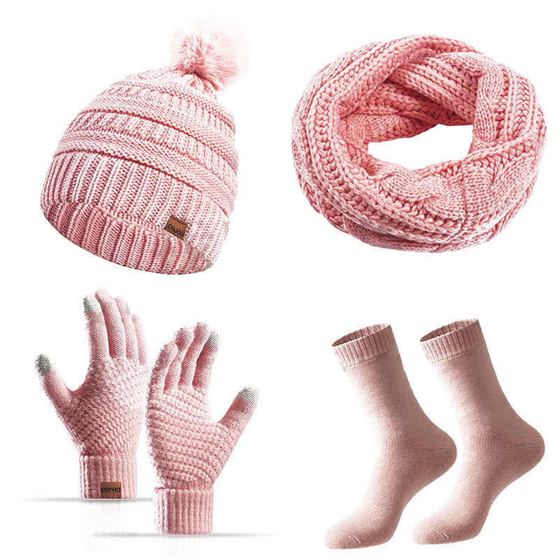 Winter Classic Gloves Beanie Scarf Socks 4 In 1 Set - Pink - One Size - image 18