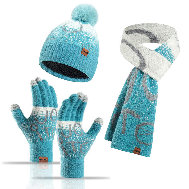 Alphabet Gloves Beanie Scarf 3 In 1 Set - Lake Blue - One Size - image 7