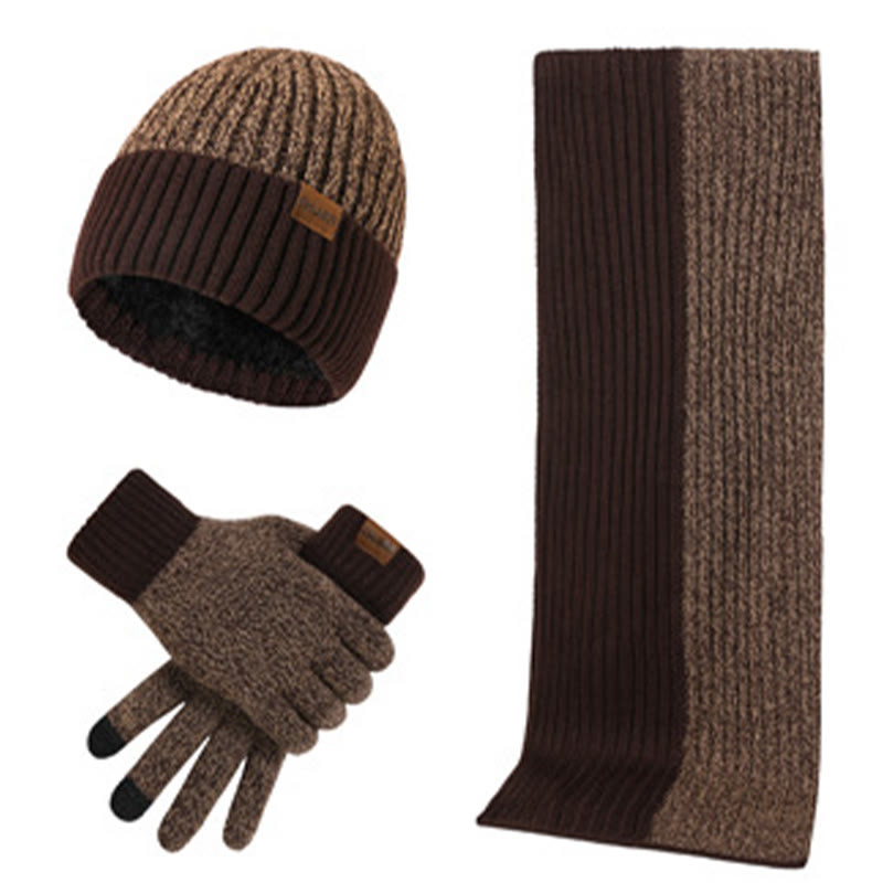 Color Matching Gloves Beanie Scarf 3 In 1 Set - Coffee - One Size - image 10