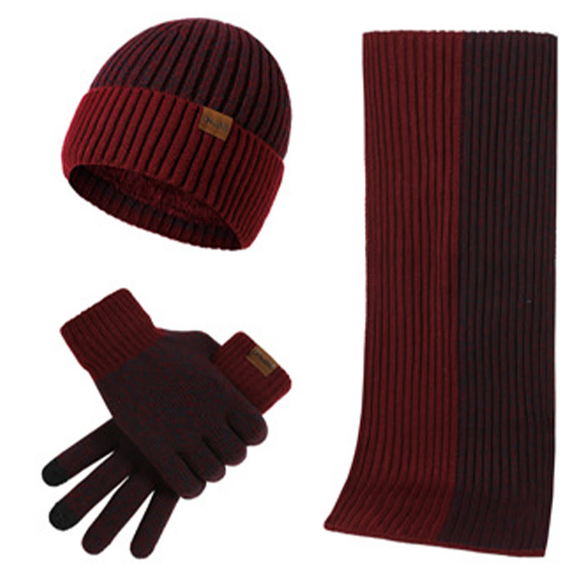 Color Matching Gloves Beanie Scarf 3 In 1 Set - Wine - One Size - image 13