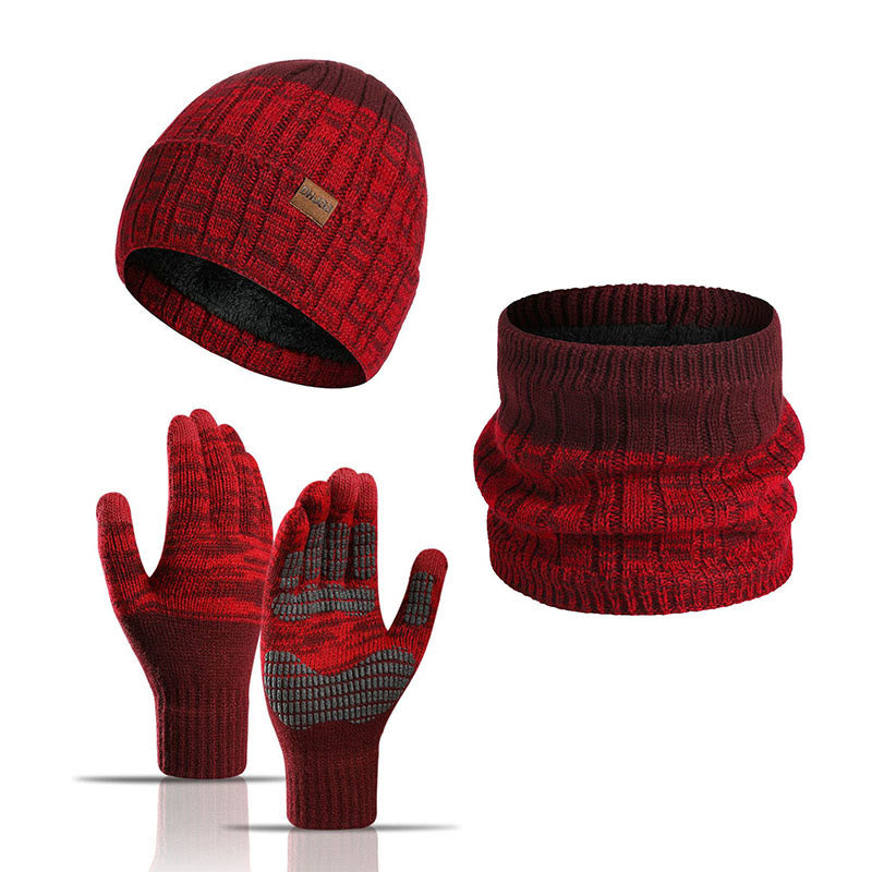 Outdoor Warmth Gloves Beanie Scarf 3 In 1 Set - Red - One Size - image 15