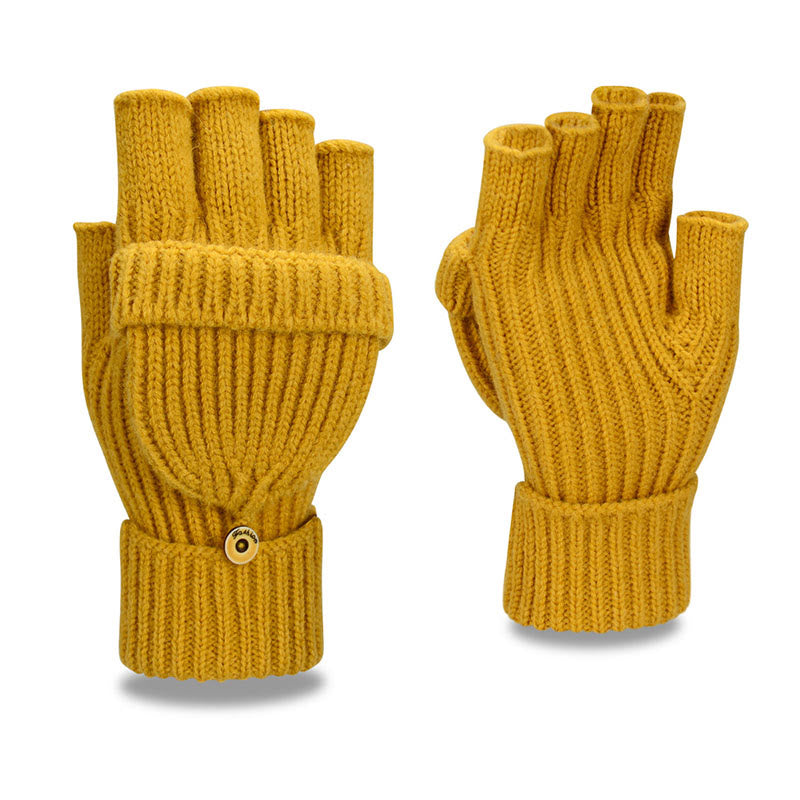 Winter Warm Knitted Fingerless Gloves - Yellow - One Size - image 14