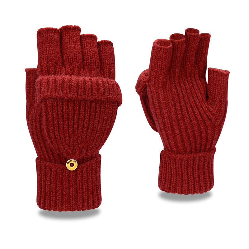 Winter Warm Knitted Fingerless Gloves - Wine - One Size - image 11