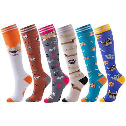 Purple Puppy Series Pattern Compression Socks(6 Pairs) - Multicolor - S/M - image 1