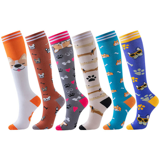 Purple Puppy Series Pattern Compression Socks(6 Pairs) - Multicolor - S/M - image 1