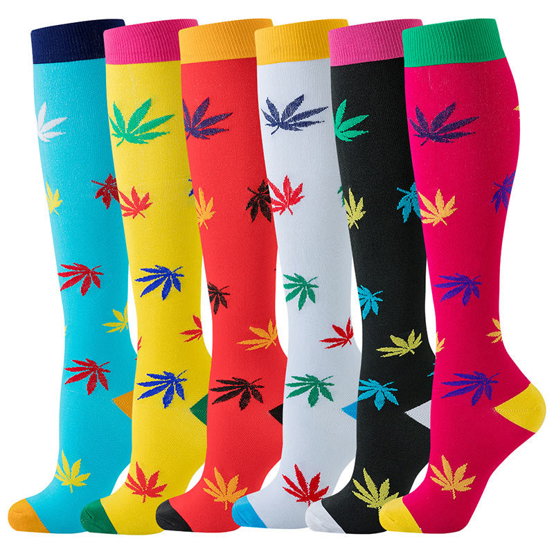 Purple Maple Leaf Compression Socks(6 Pairs) - Multicolor - S/M - image 0