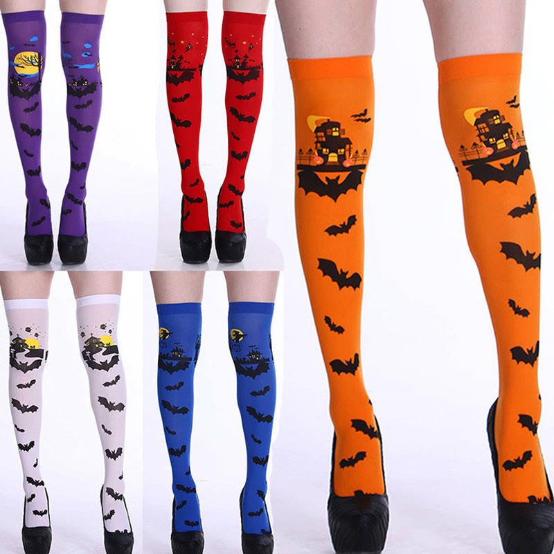 Halloween Haunted Bats Thigh High Knee Socks(5 Pairs) - Multicolor - EU37-40(US4-7) - image 1