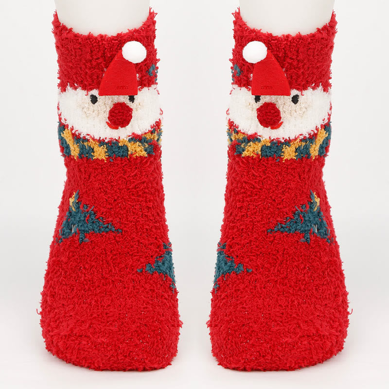 Christmas Warm Coral Fleece Quarter Socks(3 Pairs) - image 1