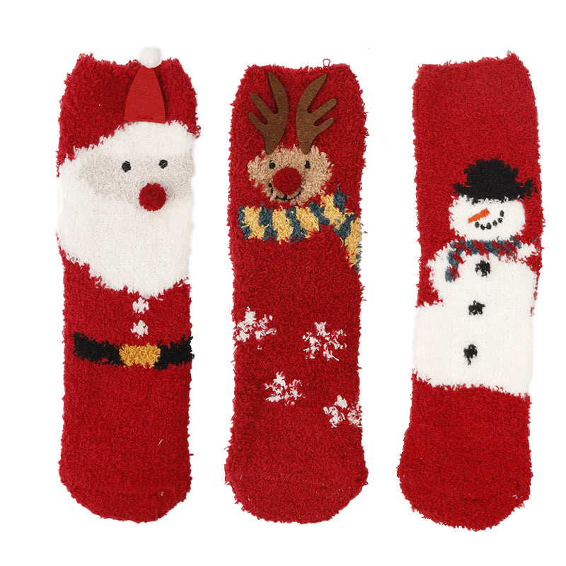 Christmas Warm Coral Fleece Quarter Socks(3 Pairs) - Multicolor D - EU37-42(US4-8.5) - image 21