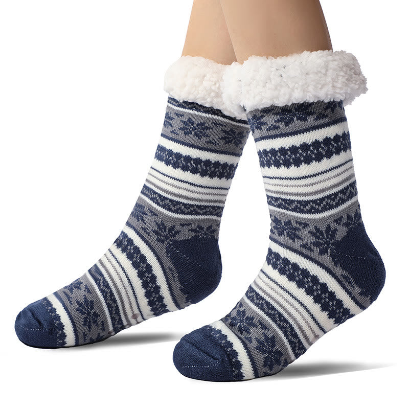 Plus Size Snowflake Color Matching Slipper Socks(2 Pairs) - Navy Blue - EU39-44(US6-10) - image 3