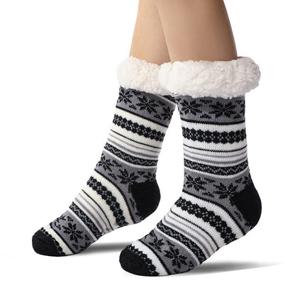 Plus Size Snowflake Color Matching Slipper Socks(2 Pairs) - Grey - EU39-44(US6-10) - image 4
