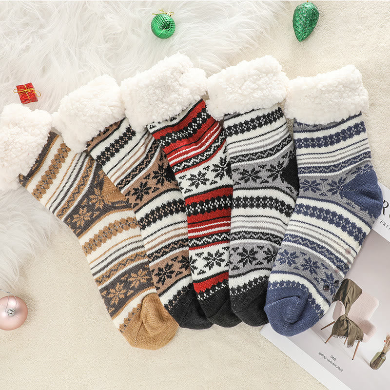 Plus Size Snowflake Color Matching Slipper Socks(2 Pairs) - image 0