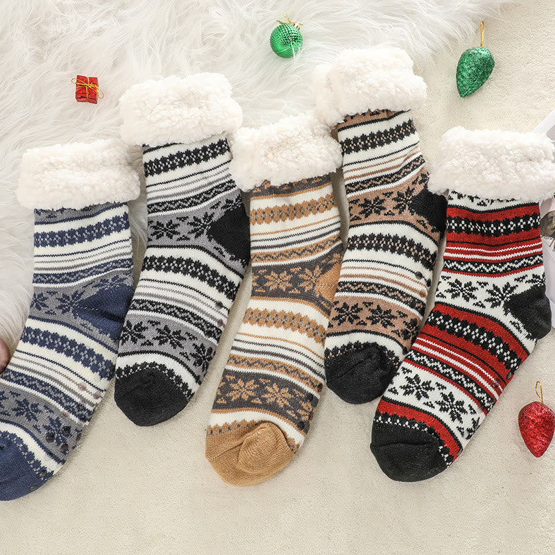 Plus Size Snowflake Color Matching Slipper Socks(2 Pairs) - image 7