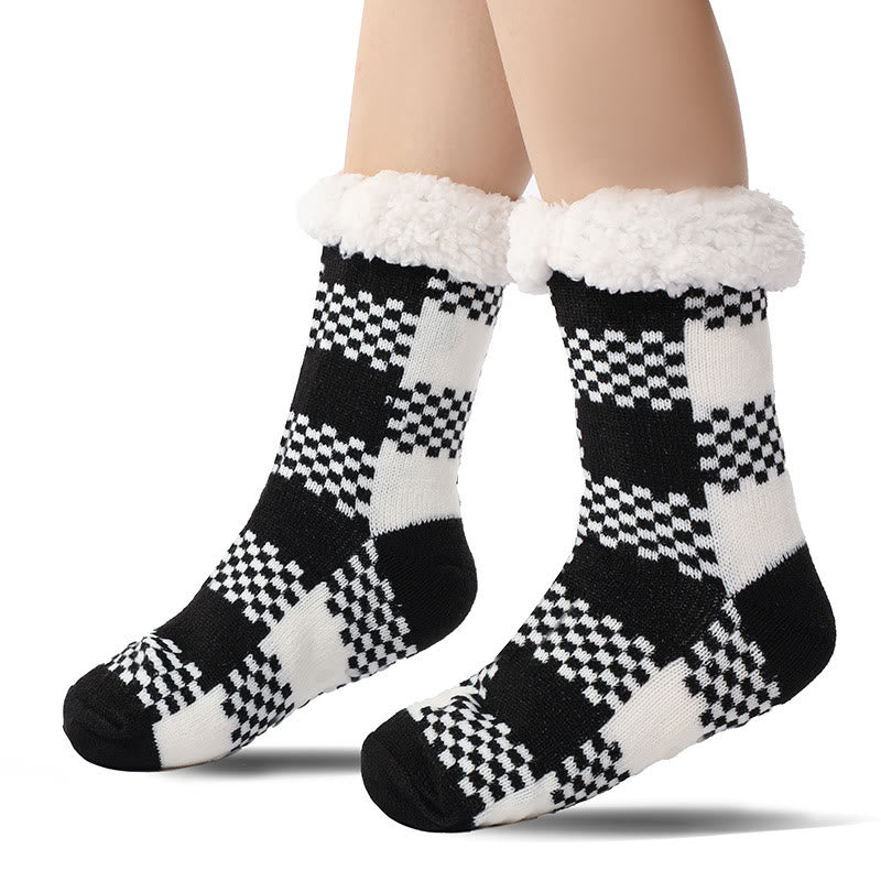 Plus Size Grid Slipper Socks(2 Pairs) - Black - EU37-42(US4-8.5) - image 1