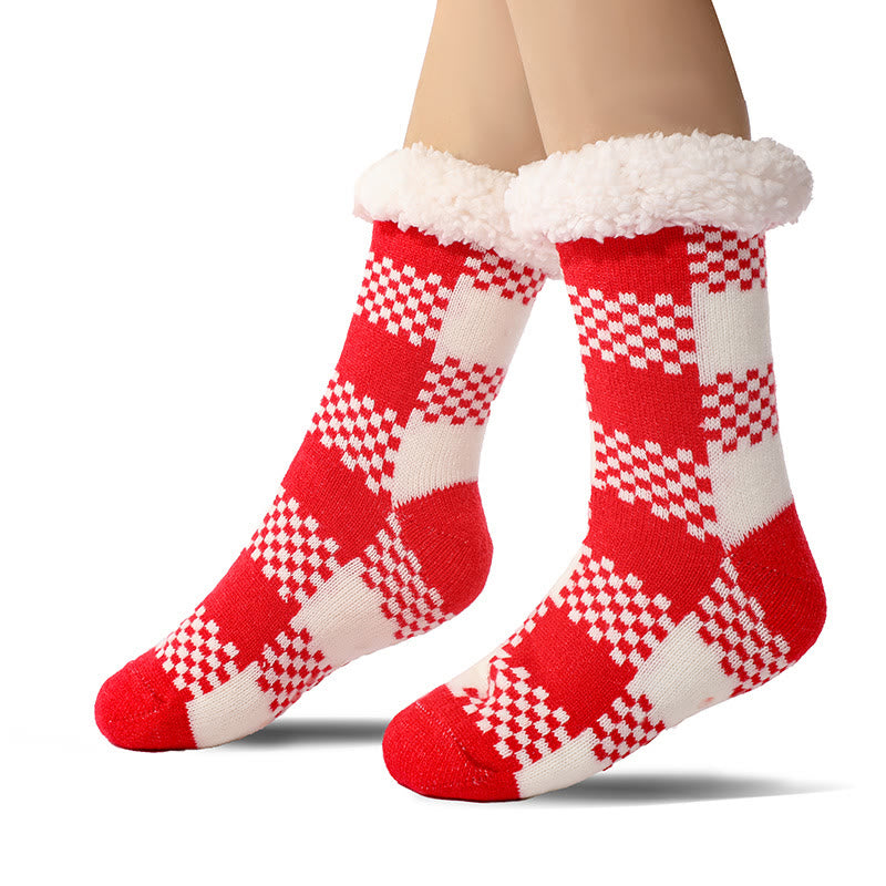 Plus Size Grid Slipper Socks(2 Pairs) - Red - EU37-42(US4-8.5) - image 5