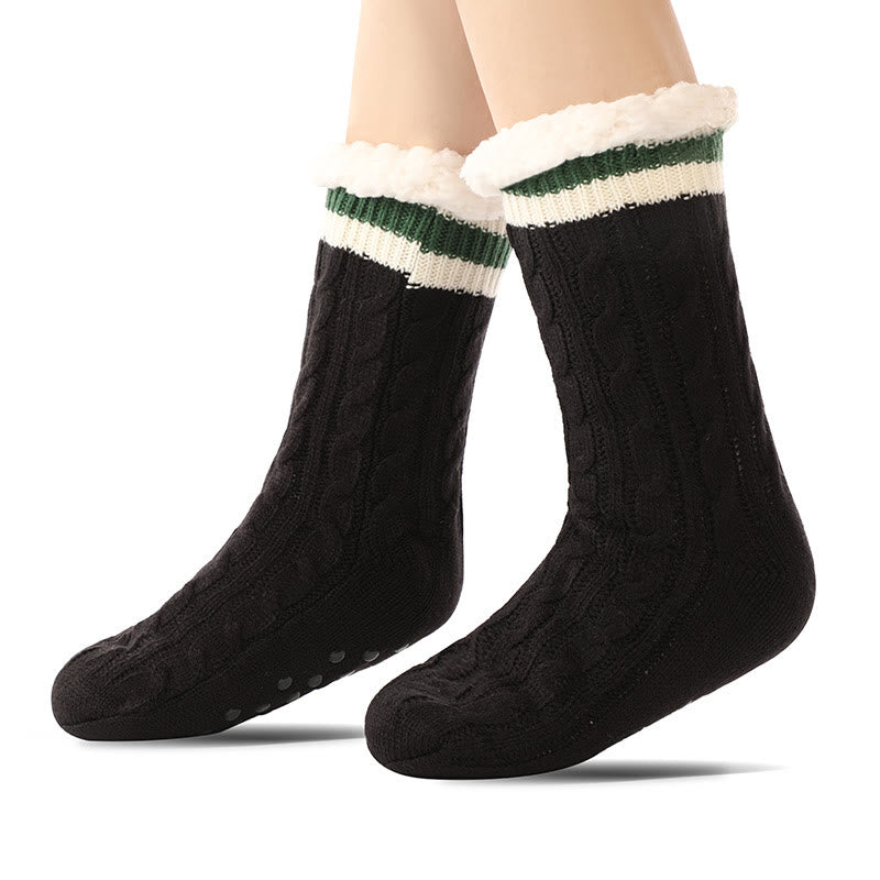 Pure Color Lambskin Slipper Socks - Black - EU37-40(US4-7) - image 1