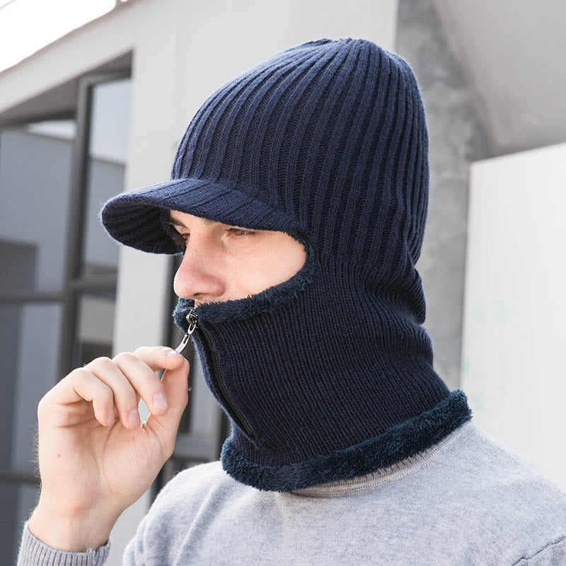 Zipper Beanie Hat Neck Warmer - Navy Blue - One Size - image 4