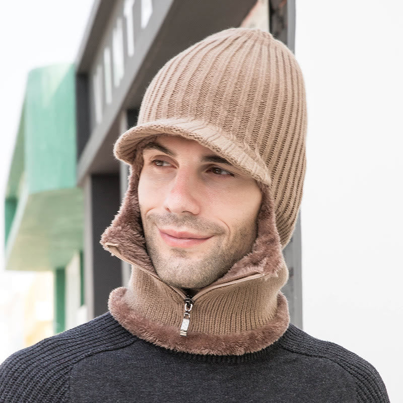 Zipper Beanie Hat Neck Warmer - Khaki - One Size - image 1