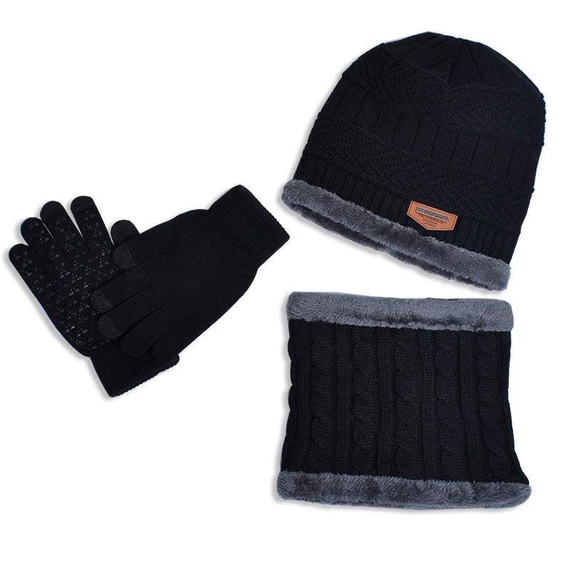 Winter Warm Gloves Beanie Scarf 3 In 1 Set - Black - One Size - image 6
