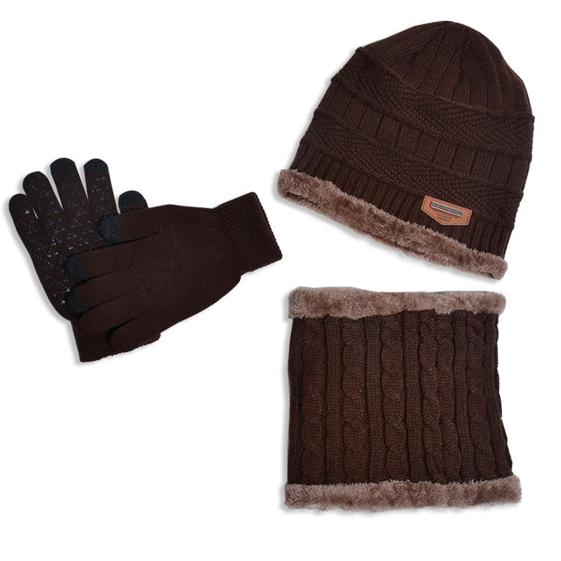 Winter Warm Gloves Beanie Scarf 3 In 1 Set - Coffee - One Size - image 8