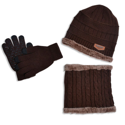 Winter Warm Gloves Beanie Scarf 3 In 1 Set - Coffee - One Size - image 8
