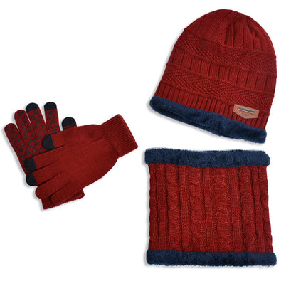 Winter Warm Gloves Beanie Scarf 3 In 1 Set - Wine - One Size - image 11