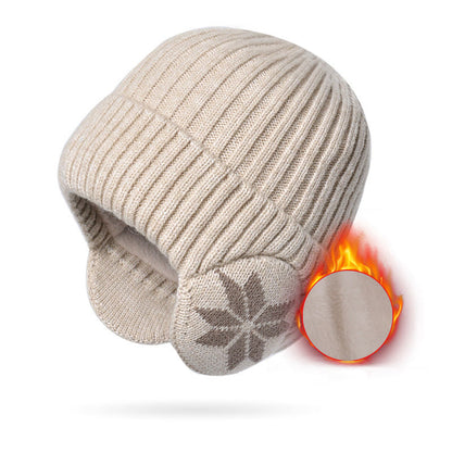  Snowflake Earflaps Beanie Hat Warmer - Beige - One Size - image 9