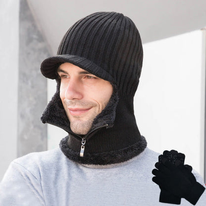 Zipper Beanie Gloves 2 In 1 Set - Black - One Size - image 14