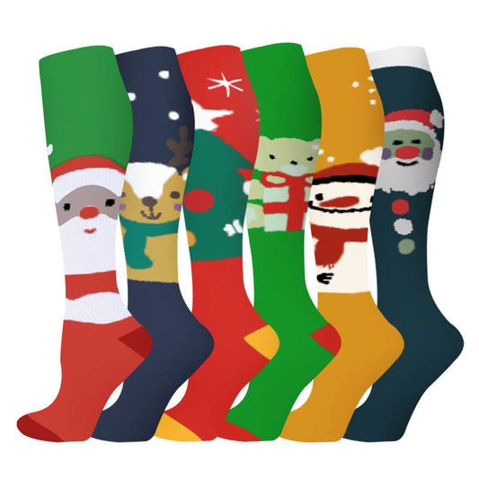 Elk Snowman Bear Compression Socks(6 Pairs) - Multicolor - S/M - image 0