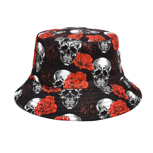 Plus Size Rose Skull Bucket Hat - Black - One Size - image 0