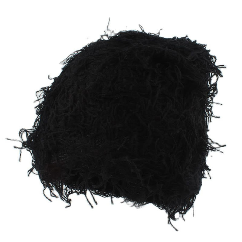 Plus Size Unisex Knitted Fuzzy Beanie - Black - One Size - image 5