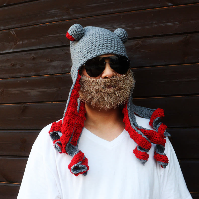 Plus Size Colorful Octopus Tentacle Beanie - Grey - One Size - Hat+Sunglasses+Beard - image 10