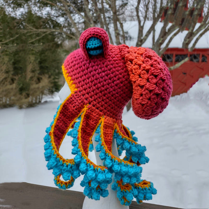 Plus Size Colorful Octopus Tentacle Beanie - Orange - One Size - Hat+Sunglasses+Beard - image 19