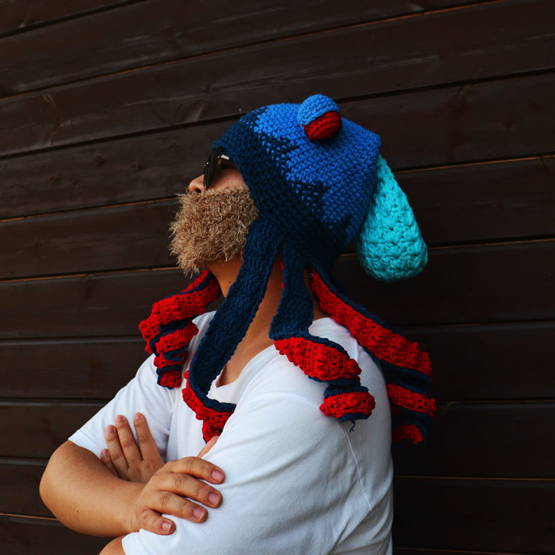 Plus Size Colorful Octopus Tentacle Beanie - Navy Blue - One Size - Hat+Sunglasses+Beard - image 12