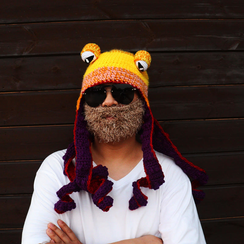 Plus Size Colorful Octopus Tentacle Beanie - Light Yellow - One Size - Hat+Sunglasses+Beard - image 4