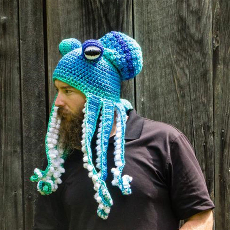 Plus Size Funny Octopus Beanie - Blue - One Size - image 8